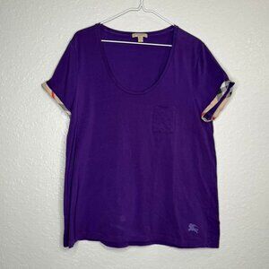 Burberry Brit Purple Short Sleeve Tee with Check Cuff, Size Extra Large (XL)